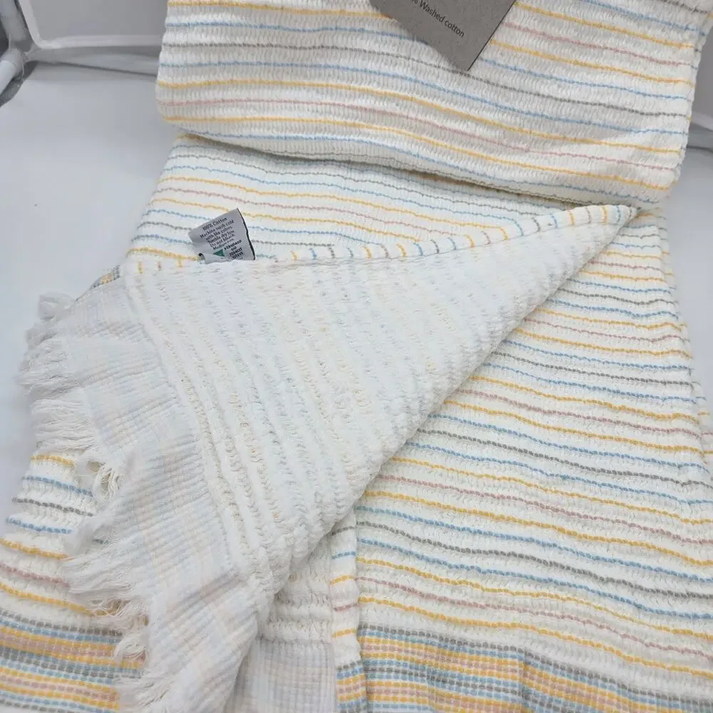 Inup Fine Linens Cotton Summer Throw/Blanket Waffle Weave Portugal NWT Pastels